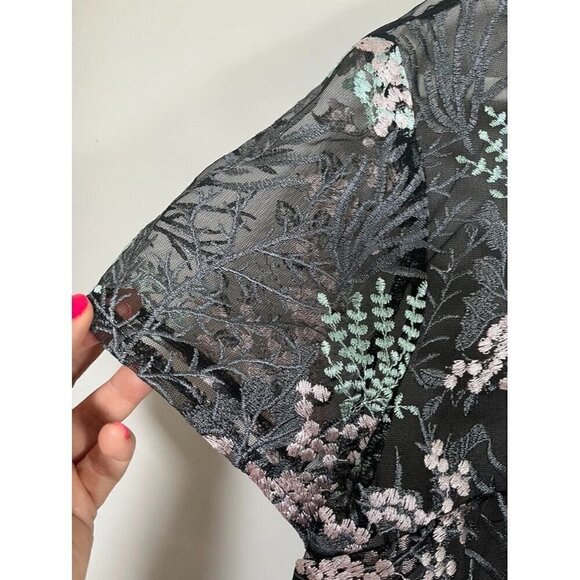 Lane Bryant Top Women 14 Black Sheer Floral Mesh Feminine Boho Western Classic - Picture 5 of 12